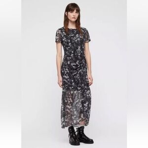 ALLSAINTS Ariya Lisk Floral Print Ruched Drawstring Semi Sheer Maxi Skirt Dress